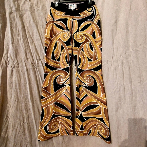 Vtg 90s One of a kind, psychedelic batik dyed spandex flares, size L, EUC - Picture 2 of 8